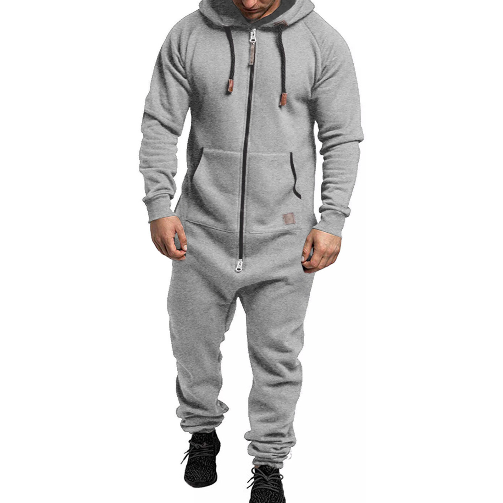 Hooded Fleece Solid Color Jumpsuit