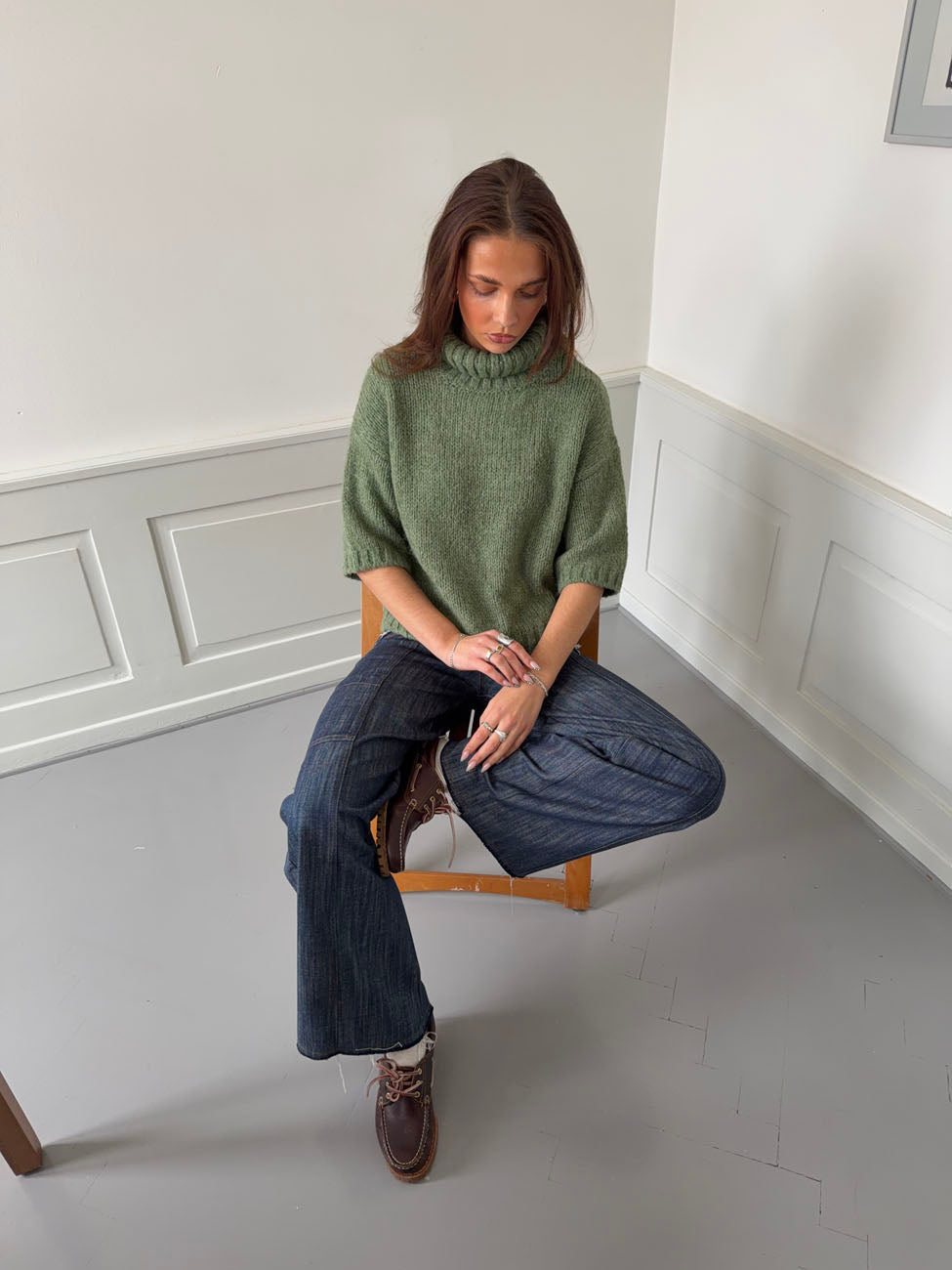 Dubleo knit sweater with short sleeves – Green