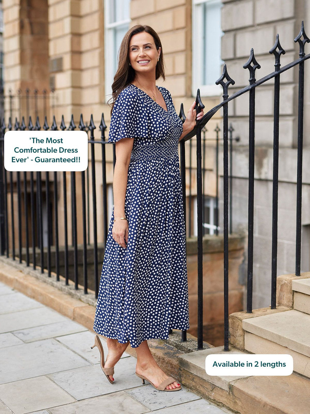 Maddie Short Sleeve Dress - Navy Polka Dot Print